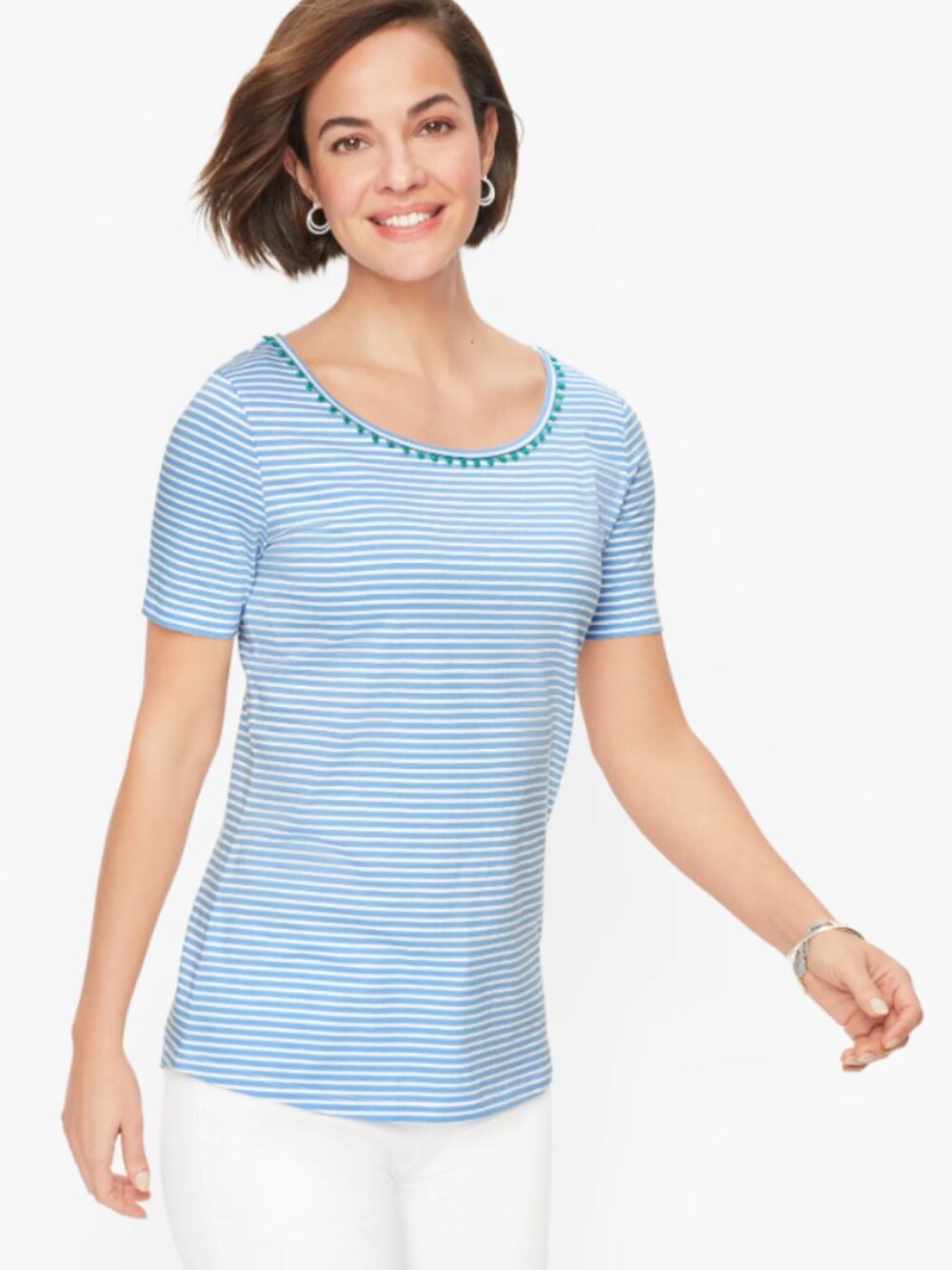 Talbots Pom Pom Trim Tee L